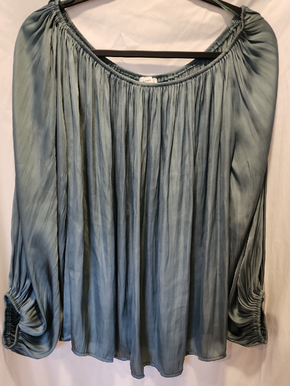 L Love Silky Peasant Blouse Gathered Neckline, Billow Sleeves, Off/On Shoulder